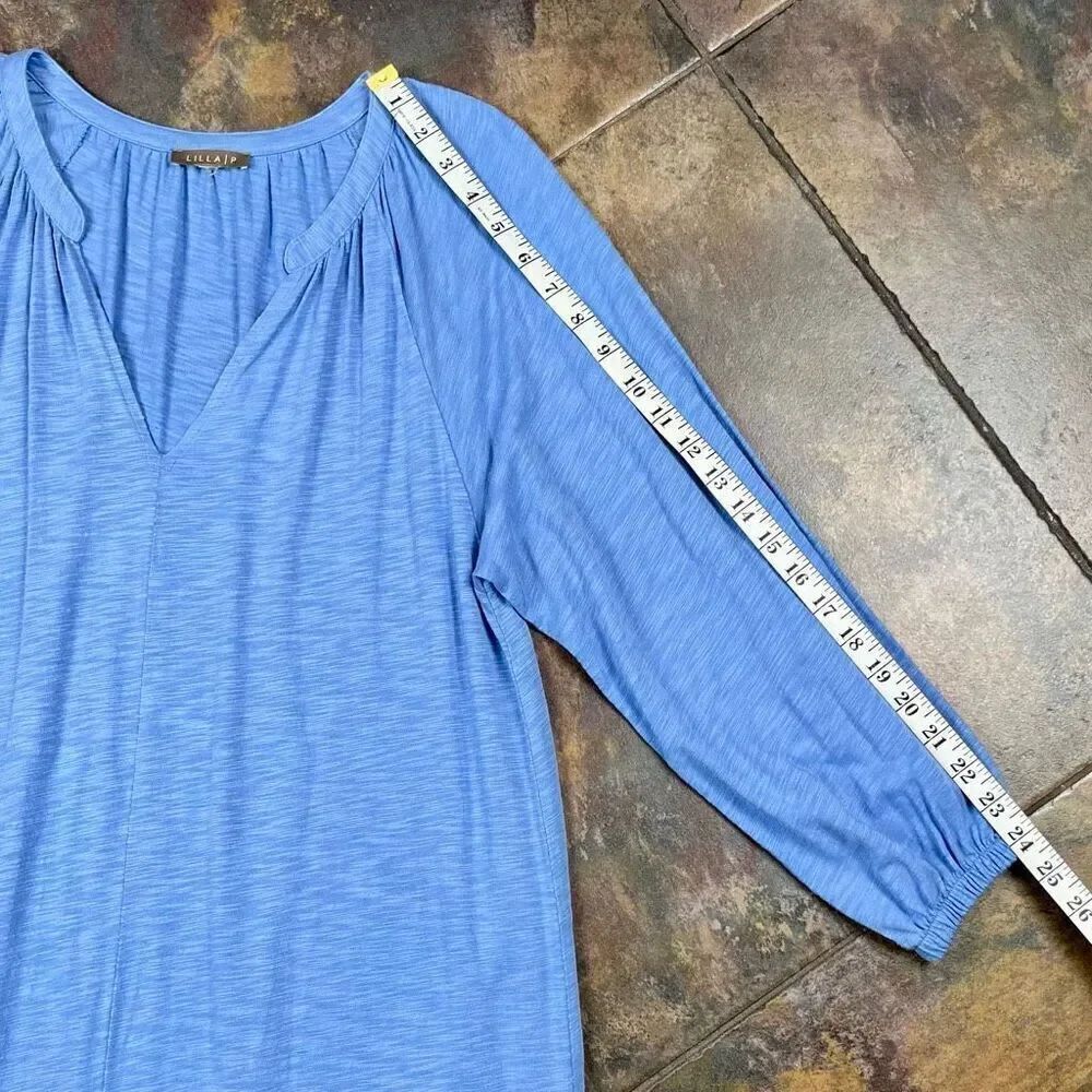 Lilla P Blue Raglan Long Sleeve V-Neck Ruffle Mini Dress - Picture 5 of 8